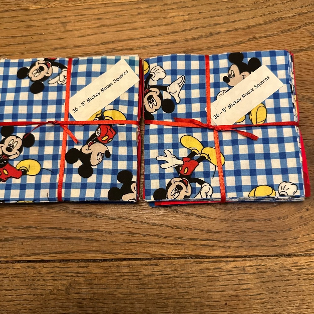 Disney Mickey Mouse Fabric Squares 5 Inch Precut Quilt Charm Pack 72pc Gingham